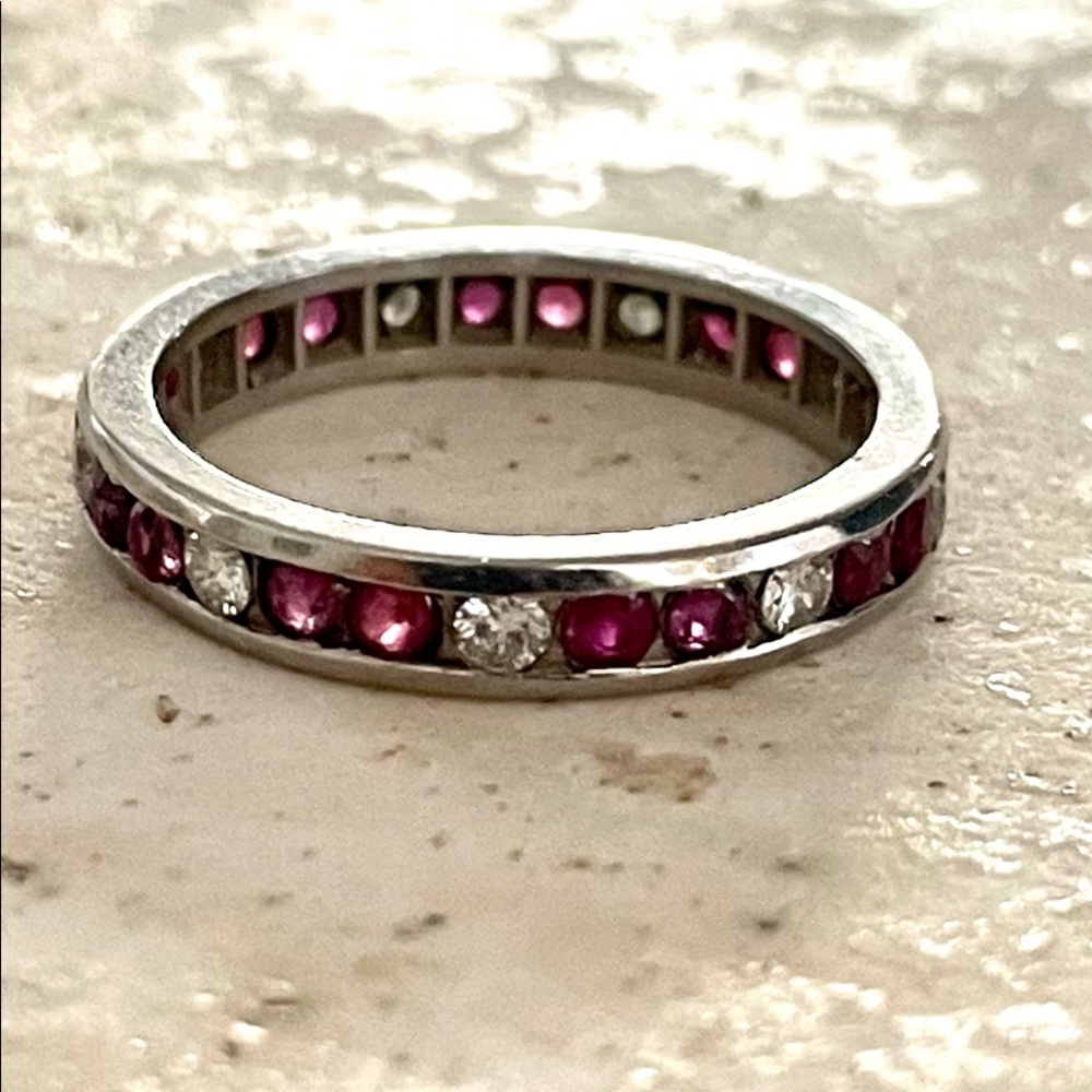 Diamond And Ruby Platinum Ring Eternity Band - image 1